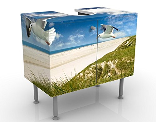 micasia Waschbeckenunterschrank 2 Türen Natur höhenverstellbar mit Füßen - 60er Breite - Dünen Modern Unterschrank blau Bad Gäste WC Möbel mit Motiv 1163 von micasia