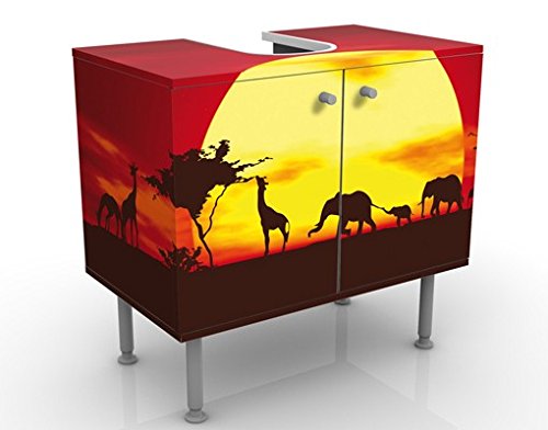 micasia Waschbeckenunterschrank 2 Türen Natur höhenverstellbar mit Füßen - 60er Breite - Elefant Modern Unterschrank dekorativ Bad Gäste WC Möbel mit Motiv 1423 von micasia