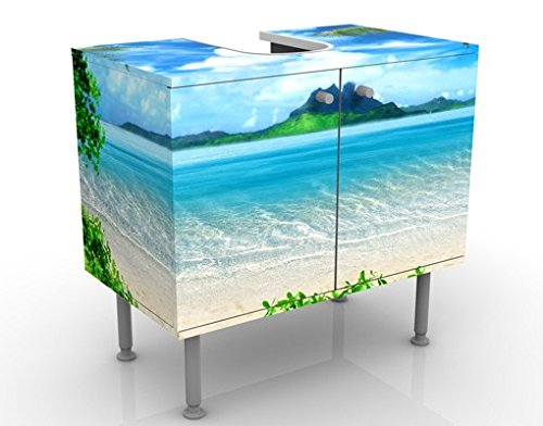 micasia Waschbeckenunterschrank 2 Türen Natur höhenverstellbar mit Füßen - 60er Breite - Karibik Modern Unterschrank blau Bad Gäste WC Möbel mit Motiv 1604 von micasia