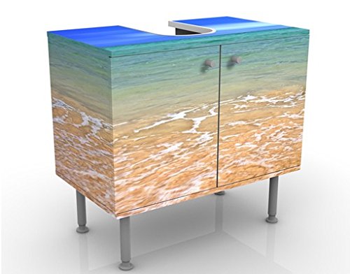 micasia Waschbeckenunterschrank 2 Türen Natur höhenverstellbar mit Füßen - 60er Breite - Meerblick Modern Unterschrank blau Bad Gäste WC Möbel mit Motiv 1306 von micasia