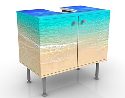 micasia Waschbeckenunterschrank 2 Türen Natur höhenverstellbar mit Füßen - 60er Breite - Meerblick Modern Unterschrank blau Bad Gäste WC Möbel mit Motiv 1470 von micasia