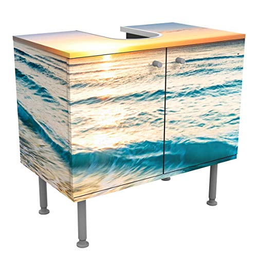 micasia Waschbeckenunterschrank 2 Türen Natur höhenverstellbar mit Füßen - 60er Breite - Meerblick Modern Unterschrank blau Bad Gäste WC Möbel mit Motiv 1550 von micasia