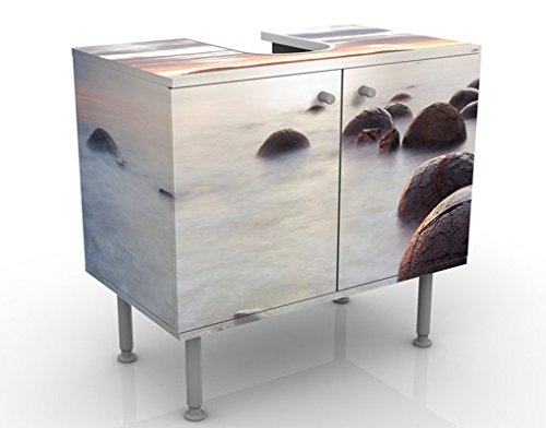 micasia Waschbeckenunterschrank 2 Türen Natur höhenverstellbar mit Füßen - 60er Breite - Meerblick Modern Unterschrank grau Bad Gäste WC Möbel mit Motiv 1389 von micasia
