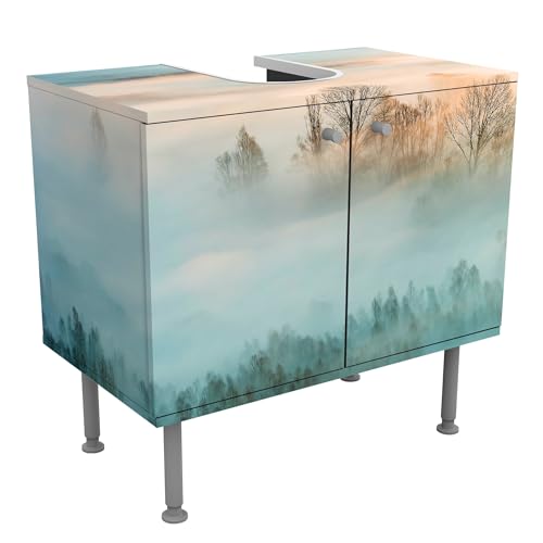 micasia Waschbeckenunterschrank 2 Türen Natur höhenverstellbar mit Füßen - 60er Breite - Sonnenuntergang Modern Unterschrank beige Bad Gäste WC Möbel mit Motiv 1764 von micasia