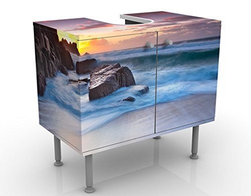 micasia Waschbeckenunterschrank 2 Türen Natur höhenverstellbar mit Füßen - 60er Breite - Sonnenuntergang Modern Unterschrank blau Bad Gäste WC Möbel mit Motiv 1015 von micasia