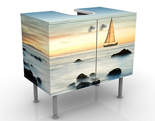 micasia Waschbeckenunterschrank 2 Türen Natur höhenverstellbar mit Füßen - 60er Breite - Sonnenuntergang Modern Unterschrank schwarz Weiss Bad Gäste WC Möbel mit Motiv 1529 von micasia