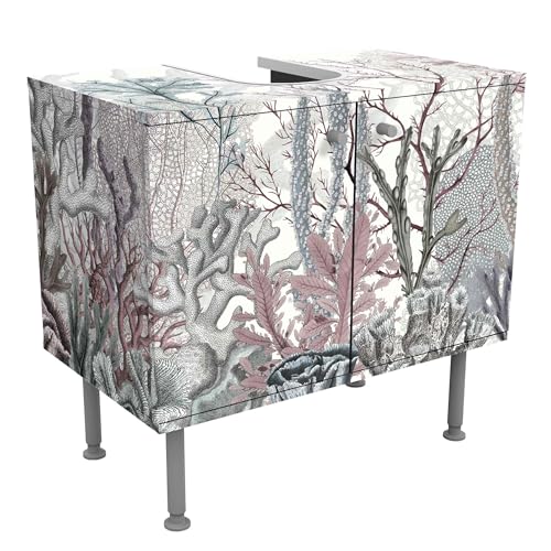 micasia Waschbeckenunterschrank 2 Türen Natur höhenverstellbar mit Füßen - 60er Breite - Unterwasser Aquarell Unterschrank violett Bad Gäste WC Möbel mit Motiv 1735 von micasia
