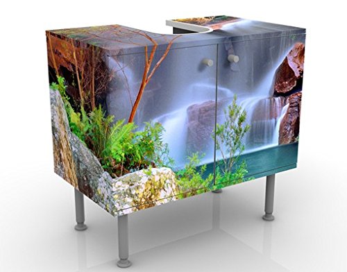 micasia Waschbeckenunterschrank 2 Türen Natur höhenverstellbar mit Füßen - 60er Breite - Wasserfall Modern Unterschrank braun Bad Gäste WC Möbel mit Motiv 1569 von micasia
