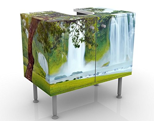 micasia Waschbeckenunterschrank 2 Türen Natur höhenverstellbar mit Füßen - 60er Breite - Wasserfall Modern Unterschrank grün Bad Gäste WC Möbel mit Motiv 1471 von micasia