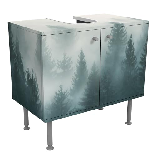 micasia Waschbeckenunterschrank 2 Türen Natur höhenverstellbar mit Füßen - 60er Breite - originell Modern Unterschrank beige Bad Gäste WC Möbel mit Motiv 1761 von micasia