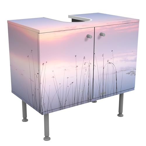 micasia Waschbeckenunterschrank 2 Türen Natur höhenverstellbar mit Füßen - 60er Breite - originell Modern Unterschrank violett Bad Gäste WC Möbel mit Motiv 1718 von micasia