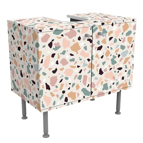 micasia Waschbeckenunterschrank 2 Türen Steinoptik höhenverstellbar mit Füßen - 60er Breite - Retro Retro Vintage Unterschrank rosa Bad Gäste WC Möbel mit Motiv 1808 von micasia