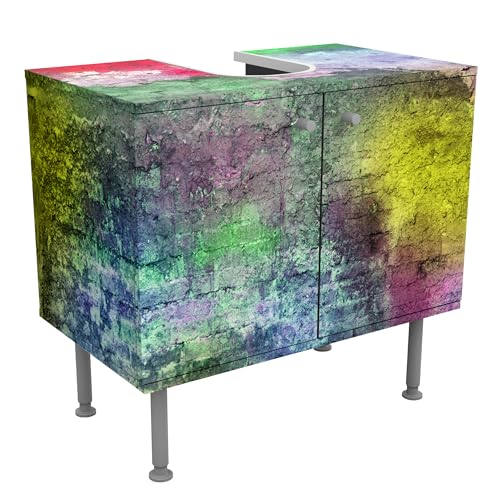 micasia Waschbeckenunterschrank 2 Türen Steinoptik höhenverstellbar mit Füßen - 60er Breite - originell Modern Unterschrank bunt Bad Gäste WC Möbel mit Motiv 1087 von micasia