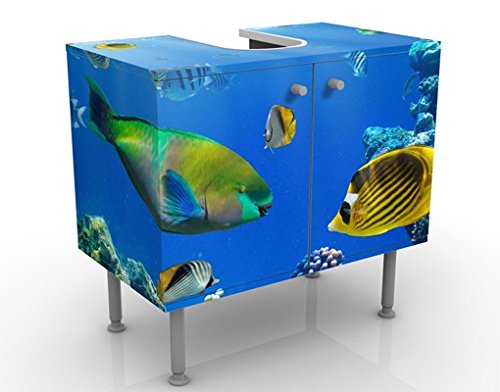micasia Waschbeckenunterschrank 2 Türen Strand höhenverstellbar mit Füßen - 60er Breite - Fische Modern Unterschrank dekorativ Bad Gäste WC Möbel mit Motiv 1616 von micasia