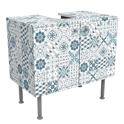 micasia Waschbeckenunterschrank 2 Türen Strand höhenverstellbar mit Füßen - 60er Breite - originell Fliesenoptik Unterschrank blau Bad Gäste WC Möbel mit Motiv 1697 von micasia