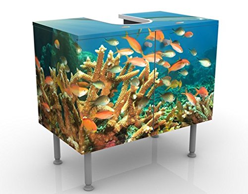 micasia Waschbeckenunterschrank 2 Türen Tiere höhenverstellbar mit Füßen - 60er Breite - Fische Modern Unterschrank dekorativ Bad Gäste WC Möbel mit Motiv 1334 von micasia