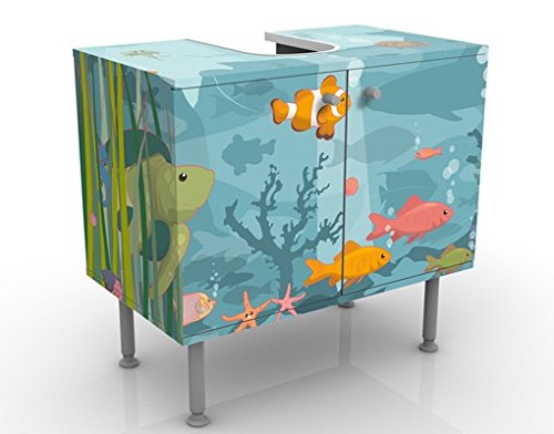 micasia Waschbeckenunterschrank 2 Türen Tiere höhenverstellbar mit Füßen - 60er Breite - Fische Modern Unterschrank dekorativ Bad Gäste WC Möbel mit Motiv 1430 von micasia