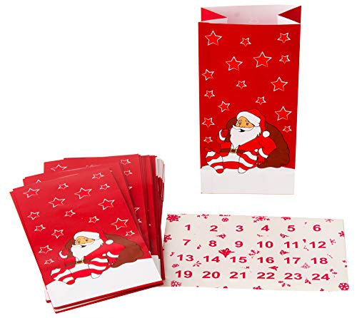Adventskalender SANTA 24 Tüten ,10x6x20cm rot mit Sticker ArtNr. 800098 von michel toys