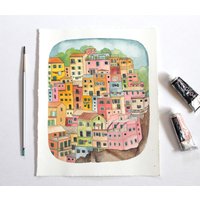 Cinque Terre Illustration Auf Papier - Kleine Häuser von michelemaule