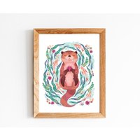 Otter Illustration, 20x30cm, Wasser, Fluss, Teich, See, Meer, Raumdekor, Kinderzimmer von michiscribbles