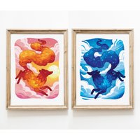 Sonne Und Mond Wolf Drucke, Illustriertes Kunstwerk, Wandkunst, Illustration, Dekor, Kunstdruck von michiscribbles