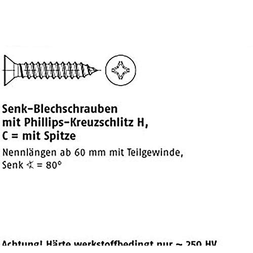 Senk-Blechschrauben DIN 7982 A 2 2,9 x 9,5 -C-H A 2 VE=K 100 Stück Senk-Blechschrauben DIN 7982 A 2 2,9 x 9,5 -C-H A 2 VE=K 100 Stück von michl