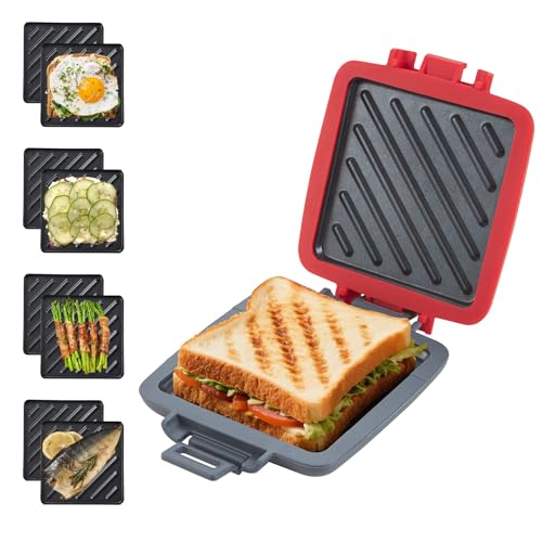 Mico Dingker Sandwichmaker, Sandwichtoaster für Mikrowelle, Antihaftbeschichteter Sandwich-Toaster, Panini Sandwichplatten, Wireless, Rot Mico Dingker Sandwichmaker, Sandwichtoaster für Mikrowelle, Antihaftbeschichteter Sandwich-Toaster, Panini Sandwichplatten, Wireless, Rot von mico dingker