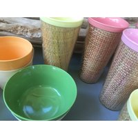 Vintage Thermo-Temp Raffia Ware 1960Er Mid Century Melamin Melmac Picknick Space Age Eiskaffee Eiscreme 41 Stück Neue Lagerung von mightyMODERN