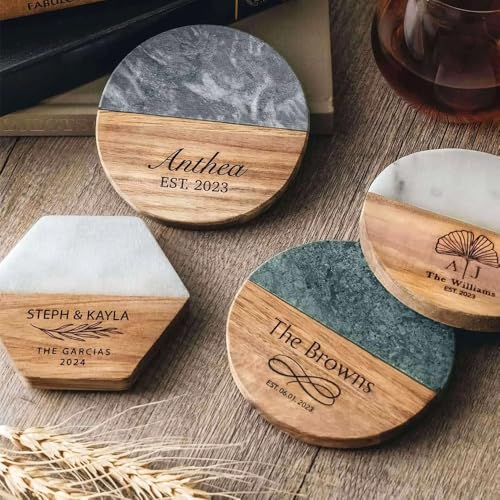 Benutzerdefinierte Gravierte Marmor Holz Untersetzer, Personalisierte Namen Untersetzer, Getränk Untersetzer, Hochzeit Dekorationen, Geschenke Untersetzer Set Für Arten Von Tassen, Holztisch, Bar Benutzerdefinierte Gravierte Marmor Holz Untersetzer, Personalisierte Namen Untersetzer, Getränk Untersetzer, Hochzeit Dekorationen, Geschenke Untersetzer Set Für Arten Von Tassen, Holztisch, Bar von miguha