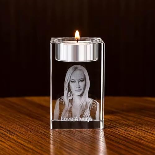 Miguha Personalisierte 2D/3D-Foto-Kristall-Kerzenständer, individuell geschnitzter Kristallglas-Kerzenhalter, Portrait, Gedenk-Teelicht-Kerzenständer, Heimdekoration(8cm/3.2 in) von miguha