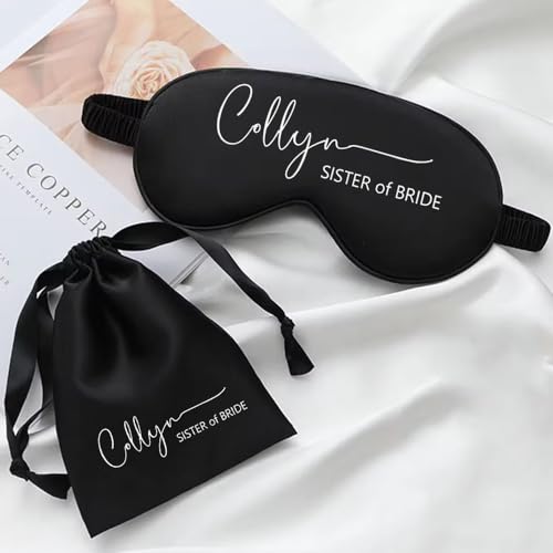 Miguha Personalisierte Augenmaske for Schlafen, Individuelle Schlafmaske aus Seide for Frauen, Personalisierte Namen Satinmasken Brautjungfern Brautparty Geschenk(Black) von miguha