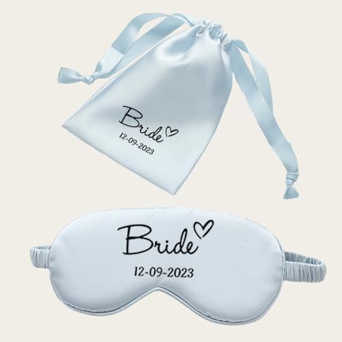 Miguha Personalisierte Augenmaske for Schlafen, Individuelle Schlafmaske aus Seide for Frauen, Personalisierte Namen Satinmasken Brautjungfern Brautparty Geschenk(Blue) von miguha