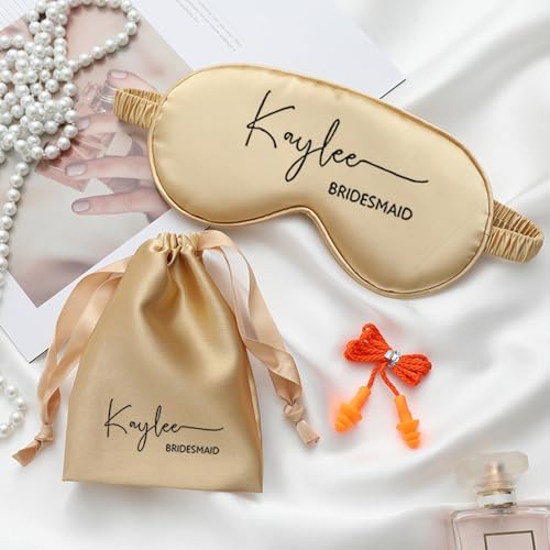 Miguha Personalisierte Augenmaske for Schlafen, Individuelle Schlafmaske aus Seide for Frauen, Personalisierte Namen Satinmasken Brautjungfern Brautparty Geschenk(Gold) von miguha