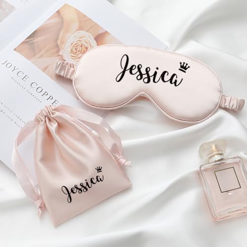 Miguha Personalisierte Augenmaske for Schlafen, Individuelle Schlafmaske aus Seide for Frauen, Personalisierte Namen Satinmasken Brautjungfern Brautparty Geschenk(Meat Pink) von miguha