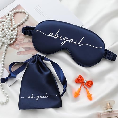Miguha Personalisierte Augenmaske for Schlafen, Individuelle Schlafmaske aus Seide for Frauen, Personalisierte Namen Satinmasken Brautjungfern Brautparty Geschenk(Navy) von miguha