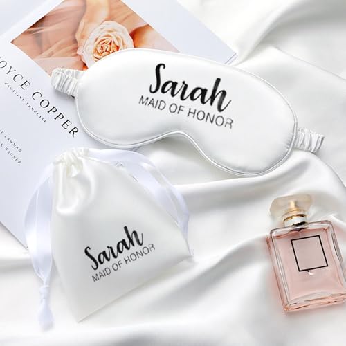 Miguha Personalisierte Augenmaske for Schlafen, Individuelle Schlafmaske aus Seide for Frauen, Personalisierte Namen Satinmasken Brautjungfern Brautparty Geschenk(White) von miguha