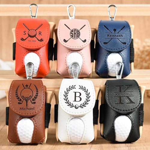 Miguha Personalisierte Golfballtasche, Mini-Golftasche aus Leder mit individuellem Logo, Tragbarer Teehalter-Organizer, Geschenk for Ehemann, Männer und Frauen von miguha