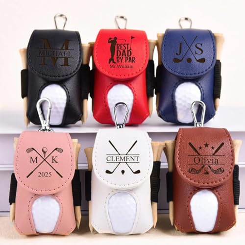 Miguha Personalisierte Golfballtasche aus Leder, Mini-Tasche zur Aufbewahrung von Golfbällen, Tee-Halter, Golfer-Zubehör-Geschenk(Brown) von miguha