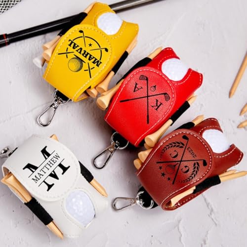 Miguha Personalisierte Golfballtasche mit Gürtelclip, Mini-Golfballtasche aus Leder mit individuellem Namen, Teehalter, Aufbewahrungsgeschenke for ihn, Golfer(Red) von miguha