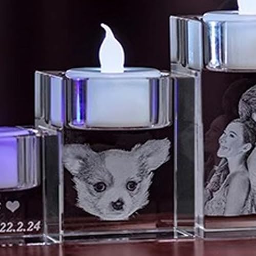 Miguha Personalisierter Foto-Kristall-Kerzenhalter, personalisiertes 3D/2D-Bild, Kerzenständer, Gedenkgeschenke for Mama, Papa, Geliebte, Hunde(6cm/2.4 in) von miguha