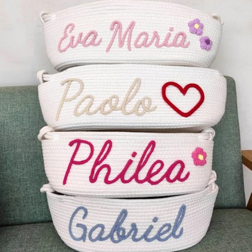 Miguha Personalisierter handgemachter Osterkorb, Geflochtenes Seilgarn Baby Shower Aufbewahrung Strohsockel Name Neugeborenen Monogramm Geschenk, Haustierkorb Organizer von miguha
