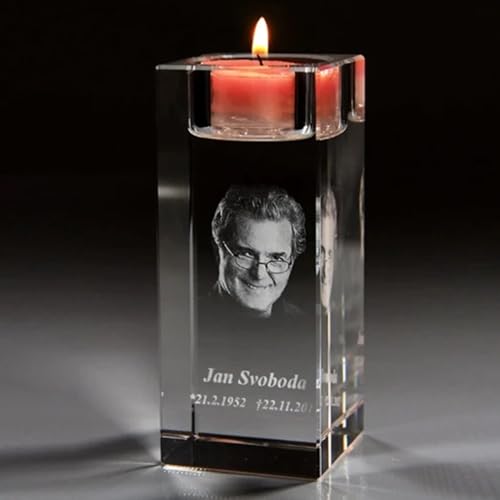 Personalisierte 3D-Foto-Kristall-Kerze-Halter Mit Bild/Text, Benutzerdefinierte Eingraviert Porträt Memorial Teelicht Kerze Halter Kerzenständer Dekor, Kerzenhalter Keepsake Sympathie Geschenke(6CM) von miguha
