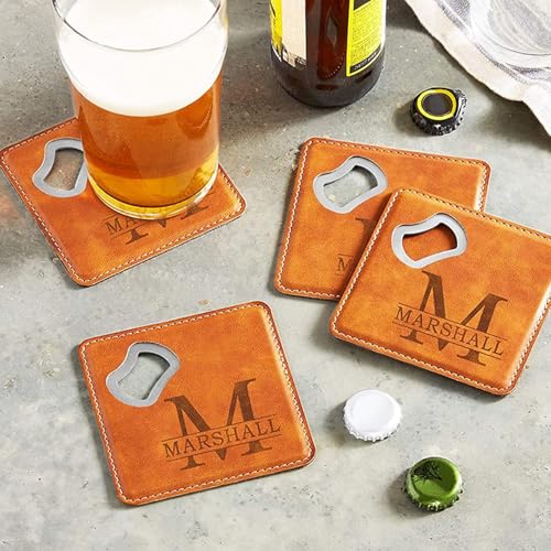 Personalisierter Flaschenöffner-Untersetzer, Individuell Geschnitzter Text-Flaschenöffner, Geschnitztes Leder-Magnetgeschenk, Personalisierter Bierflaschenöffner Aus Edelstahl, Geschenk For Papa von miguha