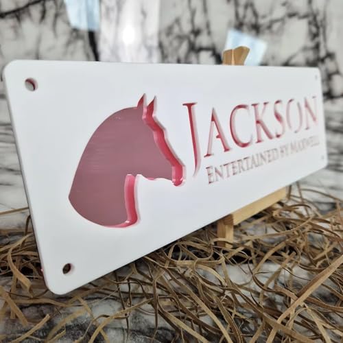 Personalisiertes Pferdestall Namensschild, Pferdenamensschild, Personalisiertes Pferdestall Acrylschild For Bauernhof Scheunenschild, Personalisiertes Outdoor Pferdename/Nummer Türschild(White Rose) von miguha