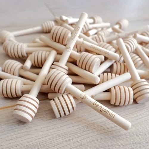 miguha Personalisierbarer Honigrührstab, personalisierte Mini-Honigstäbchen aus Holz, individueller Honiglöffel aus Holz, Hochzeitsgeschenk, Küchenutensilien(100pcs,10cm) von miguha