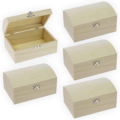 miimago | 5-er SPARSET | Kleine Holzkiste mit Deckel und Metallverschluss | 16,5 x 11 x 8,5 cm | Schatzkiste Schatztruhe Box klein Geschenkbox | Geschenk für Geburtstag Aufbewahrungsbox Holz Holzbox von miimago