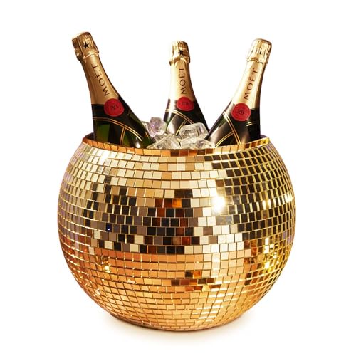MikaMax Eiskübel Discokugel Gold – XL 11 Liter – Getränkekühler für Partys – Weinkühler & Eisbehälter – Goldene Disco Ice Bucket - 27,5cm von mikamax
