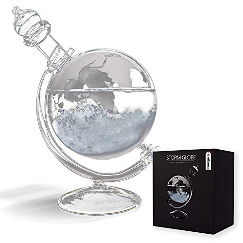 MikaMax - Storm Glass Globe - Wettervorhersage Globus - Wetterglas - Barometer - 19 x 15 x 10 cm - Original MikaMax Design - Geschenk für Männer und Frauen von mikamax
