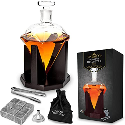 mikamax - Diamant Dekanter - Whiskey Dekanter Set - Diamantkaraffe - 850ml - inkl. Dekanterständer - Whiskey Set - Dekanter Geschenkset von mikamax