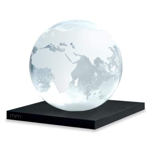 mikamax Earth Storm Glass – Dekoratives Wetterglas mit Weltkarte – Glaskugel mit Holzsockel – Zur Anzeige von Wetterveränderungen von mikamax
